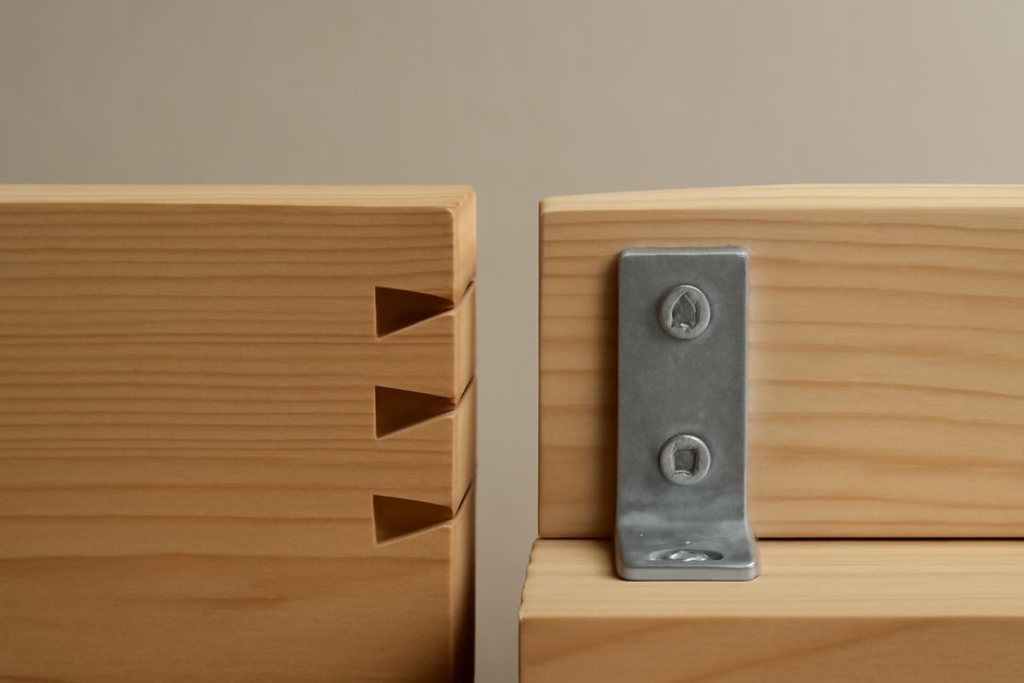 A dovetail joint next to a bracketed joint